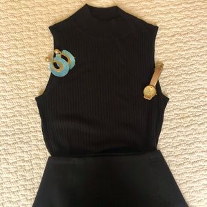 Black faux turtle neck sleeveless top